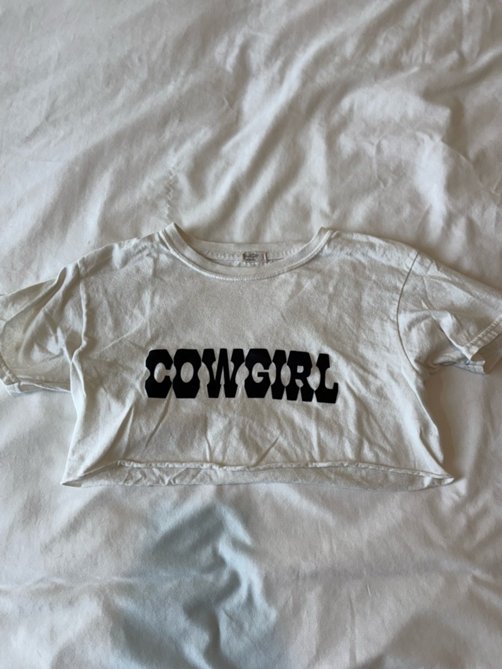 Brandy Melville White Crop Tee with Black "COWGIRL" Graphic